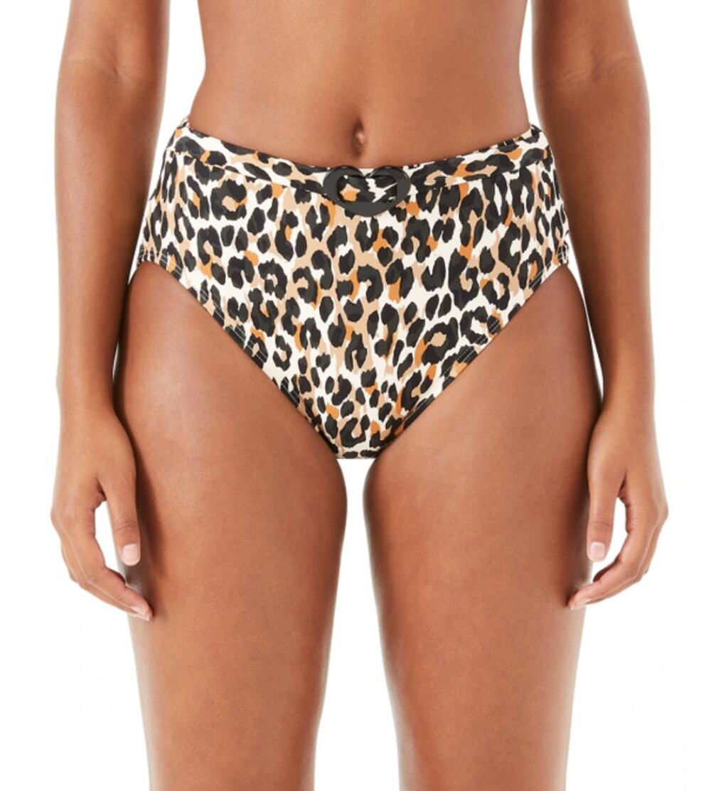 KATE SPADE Women's Heart Belted Bikini Bottom Small Tan Leopard Print NWT